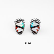 画像2: ズニ マルチインレイ&スターリングシルバー ピアス/Zuni Handmade Sterling Silver Multi Inlay Earrings (2)