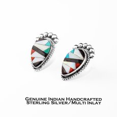 画像1: ズニ マルチインレイ&スターリングシルバー ピアス/Zuni Handmade Sterling Silver Multi Inlay Earrings (1)