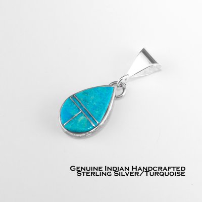 画像1: インディアンジュエリー ナバホ ターコイズ スターリングシルバー インレイ ペンダント トップ/Navajo Turquoise Sterling Silver Inlay Pendant 