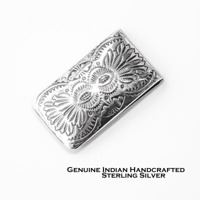画像1: アメリカ インディアン ナバホ族 925シルバー スタンプワーク マネークリップ/Navajo Sterling Silver Stamp Work Money Clip
