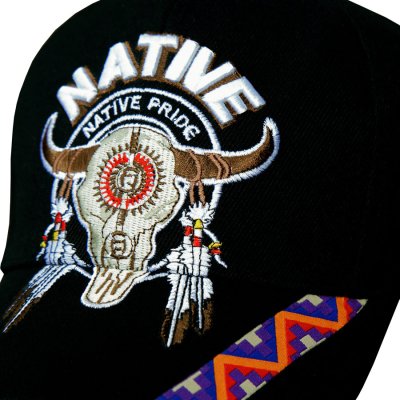 画像2: ネイティブプライド 刺繍 キャップ スカル フェザー（ブラック）/Native Pride Embroidered Cap Skull Feather(Black)