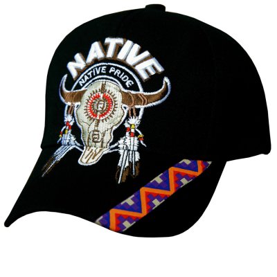画像1: ネイティブプライド 刺繍 キャップ スカル フェザー（ブラック）/Native Pride Embroidered Cap Skull Feather(Black)