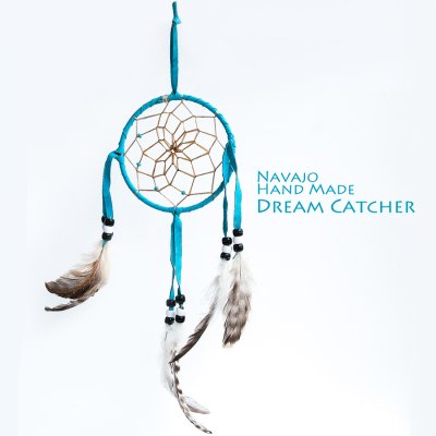 画像1: アメリカインディアン ナバホ族 ハンドメイド ドリームキャッチャー 10.3cm（ターコイズ/ブラック・ホワイト・ブラック）/Navajo Hand Made Dream Catcher