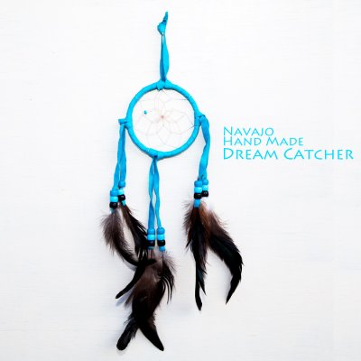 画像1: アメリカインディアン ナバホ族 ハンドメイド ドリームキャッチャー 7.7cm（ターコイズ/ターコイズ・ライトブルー・ブラック）/Navajo Hand Made Dream Catcher