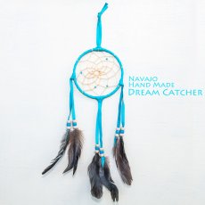 画像1: アメリカインディアン ナバホ族 ハンドメイド ドリームキャッチャー 10.5cm（ターコイズ/ベージュ・ターコイズ・ベージュ）/Navajo Hand Made Dream Catcher (1)