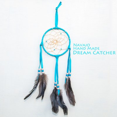 画像1: アメリカインディアン ナバホ族 ハンドメイド ドリームキャッチャー 10.5cm（ターコイズ/ベージュ・ターコイズ・ベージュ）/Navajo Hand Made Dream Catcher