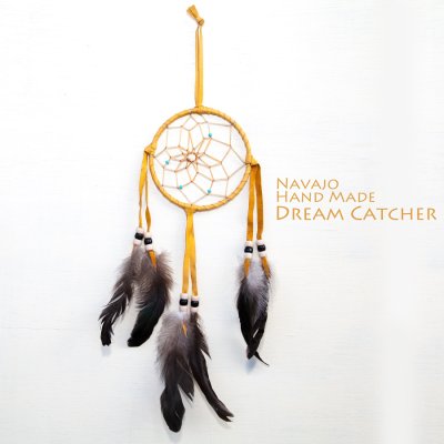 画像1: アメリカインディアン ナバホ族 ハンドメイド ドリームキャッチャー 10.4cm（タン/ベージュ・ブラック・ベージュ）/Navajo Hand Made Dream Catcher