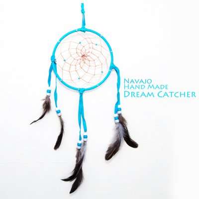 画像1: アメリカインディアン ナバホ族 ハンドメイド ドリームキャッチャー 13cm（ターコイズ/ホワイト・ターコイズ・ライトグレー）/Navajo Hand Made Dream Catcher