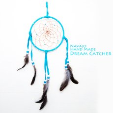 画像1: アメリカインディアン ナバホ族 ハンドメイド ドリームキャッチャー 13cm（ターコイズ/ホワイト・ターコイズ・ライトグレー）/Navajo Hand Made Dream Catcher (1)
