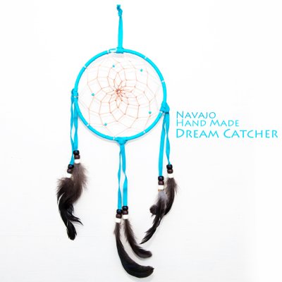 画像1: アメリカインディアン ナバホ族 ハンドメイド ドリームキャッチャー 13cm（ターコイズ/ブラック・ブラウン・ホワイト）/Navajo Hand Made Dream Catcher