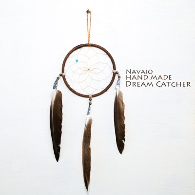 画像1: アメリカインディアン ナバホ族 ハンドメイド ドリームキャッチャー 10.2cm（ブラウン）/Navajo Hand Made Dream Catcher