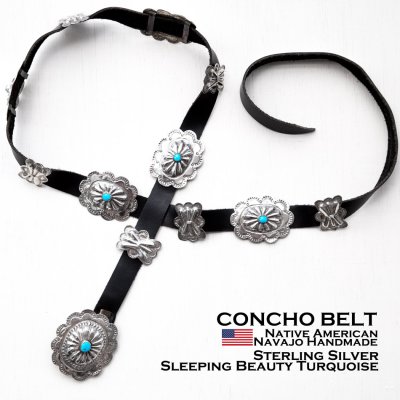 画像1: コンチョ ベルト ネイティブアメリカン ナバホ族  スリーピングビューティー ターコイズ &スターリングシルバー製/Native American Navajo Benson Yazzie Sleeping Beauty Turquoise Sterling Silver Concho Belt
