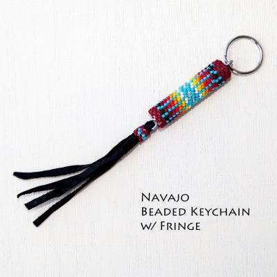 画像1: アメリカインディアン ナバホ族 ハンドメイド ビーズ キーホルダー アクセサリー（フリンジつき）/Navajo Beaded Keychain w/Fringe
