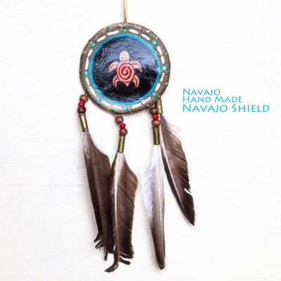 画像1: アメリカインディアン ナバホ族 鹿革製 ハンドメイド ナバホ シールド タートル/Navajo Hand Made Navajo Shield Turtle