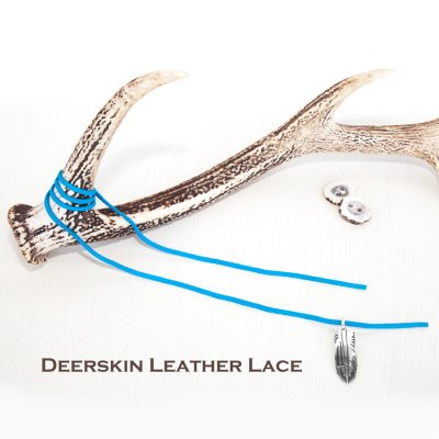 画像1: 鹿革 革紐 ディアスキン レザー レース 3mm（ターコイズ）インディアンジュエリーなどアクセサリー レザークラフト材料/Deerskin Leather Lace(Turquoise)