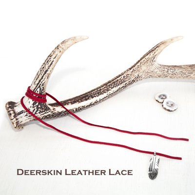 画像1: 鹿革 革紐 ディアスキン レザー レース 3mm（レッド）インディアンジュエリーなどアクセサリー レザークラフト材料/Deerskin Leather Lace(Red)