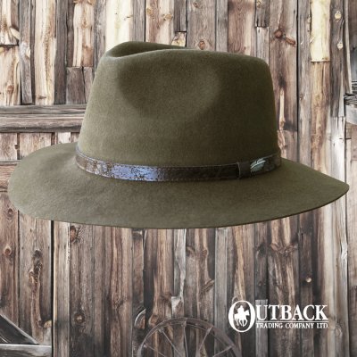 画像1: アウトバック トレーディング フェザー レザーハットバンド ウール ハット（モス）大きいサイズもあり/Outback Trading Company Wool Hat(Moss)