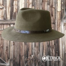 画像1: アウトバック トレーディング フェザー レザーハットバンド ウール ハット（モス）大きいサイズもあり/Outback Trading Company Wool Hat(Moss) (1)