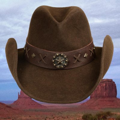 画像1: アンティーク スター ウール カウボーイ ハット（ブラウン）/Wool Cowboy Hat(Brown)