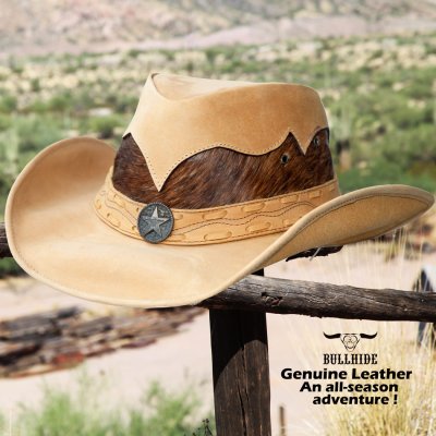 画像1: ブルハイド レザー&ヘアーオン カウボーイ ハット コマンチェ（キャメル・ブラウン）大きいサイズ/Bullhide Genuine Leather Cowboy Hat Comanche(Camel/Brown) 