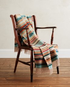 画像6: ペンドルトン チマヨ スロー（コーラル/アクアストライプ）/Pendleton Chimayo Throw(Coral/Aqua Stripe) (6)