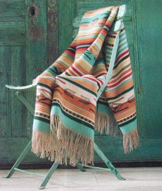 画像2: ペンドルトン チマヨ スロー（コーラル/アクアストライプ）/Pendleton Chimayo Throw(Coral/Aqua Stripe) (2)