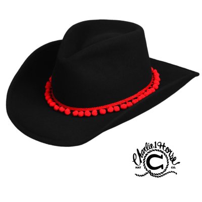 画像1: チャーリーワンホース バッファローファーフェルト カウボーイ ハット ブラック・レッドハットバンド 大きいサイズ 62cm〜64cm/Charlie 1 Horse Cowboy Hat Black/Red