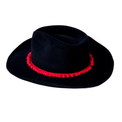画像2: チャーリーワンホース バッファローファーフェルト カウボーイ ハット ブラック・レッドハットバンド 大きいサイズ 62cm〜64cm/Charlie 1 Horse Cowboy Hat Black/Red