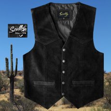 画像1: スカリー スナップフロント カーフスエード ベスト（ブラック）/Scully Calf Suede Leather Vest(Black) (1)