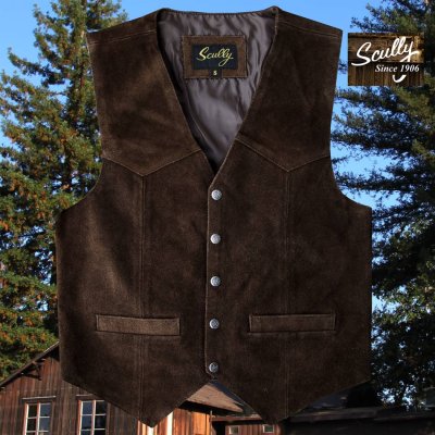 画像1: スカリー スナップフロント カーフスエード ベスト（ブラウン）/Scully Calf Suede Leather Vest(Brown)