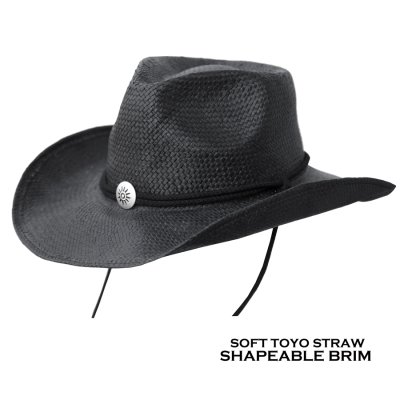 画像1: シェイパブルブリム ウエスタン ストロー カウボーイハット（ブラック）あご紐つき 58cm〜60cm/Straw Cowboy Hat(Black)