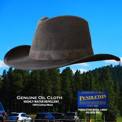 画像1: ペンドルトン レンジャープラッド ウールラインド オイルクロス  アウトバック ハット（ブラウン）M（56cm〜57cm）/Pendleton Wax Cotton Outback Hat with Ranger Plaid Lining