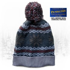 画像1: ペンドルトン ニット帽 ニットキャップ スノー（ブラウン・ライトブラウン）/Pendleton Cap With Pom Pom(Charcoal Fair Isle) (1)