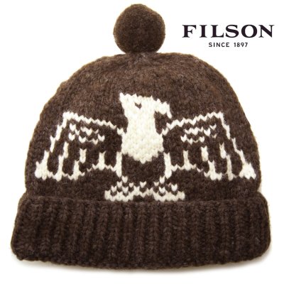 画像1: フィルソン バージンウール ハンドメイド イーグル ビーニー・ニットキャップ（ブラウン・アイボリー）/Filson Handmade Eagle Beanie(Ivory/Brown)