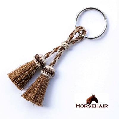 画像1: 馬の毛 ホースヘアー ダブル タッセル キーホルダー（ブラウン・ナチュラル）/Horse Hair DoubleTassel Keychain