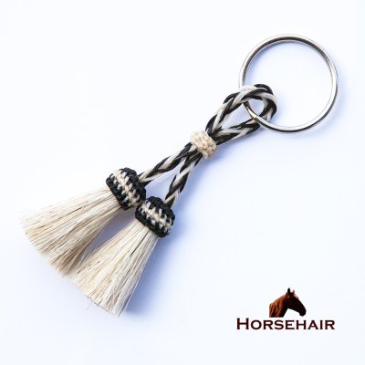 画像1: 馬の毛 ホースヘアー ダブル タッセル キーホルダー（ナチュラル・ブラック）/Horse Hair DoubleTassel Keychain