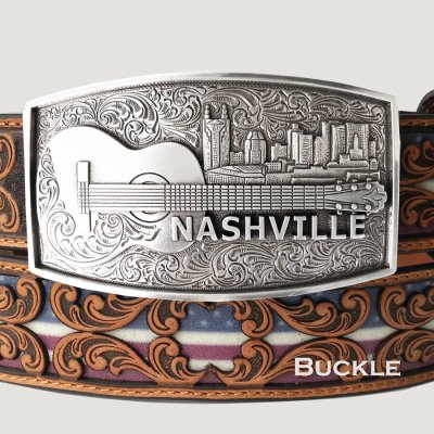 画像1: ナッシュビル ギター ベルト バックル/NASHVILLE Belt Buckle(Antique Silver)