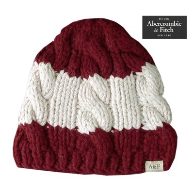 画像1: アバクロンビー＆フィッチ ニット帽 バーガンディ・オフホワイト/Abercrombie&Fitch Knit Cap
