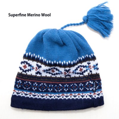画像1: メリノウール ニット キャップ フリースライニングつき（ブルー）/Igloos Merino Wool Knit Cap(Blue)