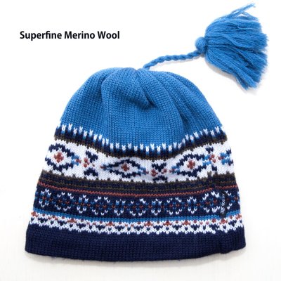 画像1: メリノウール ニット キャップ フリースライニングつき（ブルー）/Igloos Merino Wool Knit Cap(Blue)