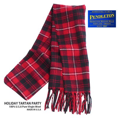 画像1: ペンドルトン ピュアバージンウール マフラー（レッド・ブラック・ホワイト）/Pendleton Pure Virgin Wool Muffler(HOLIDAY TARTAN PARTY)