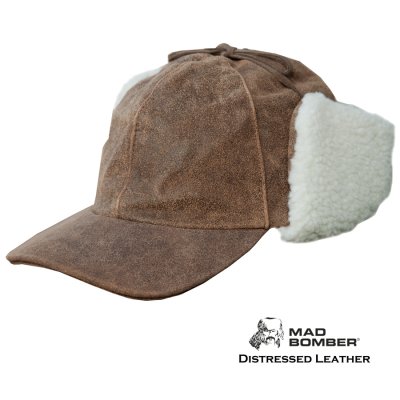 画像1: マッド ボンバー イヤーフラップ ディストレストレザー キャップ（ビンテージ ブラウン）/Mad Bomber Distressed Leather Hat with earflaps(Brown)
