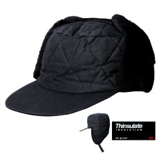 画像1: イヤーフラップ キャップ シンサレート・キルト（ブラック）/Thinsulate® Cap with earflaps(Black) (1)