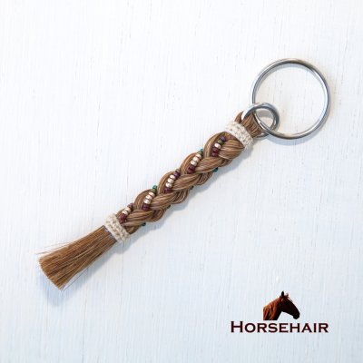 画像1: 馬毛 ホースヘアー ウエスタン ビーズつき キーホルダー キーチェーン ストラップ（ブラウン）11cm〜12cm/Horse Hair  Keychain w/Beads