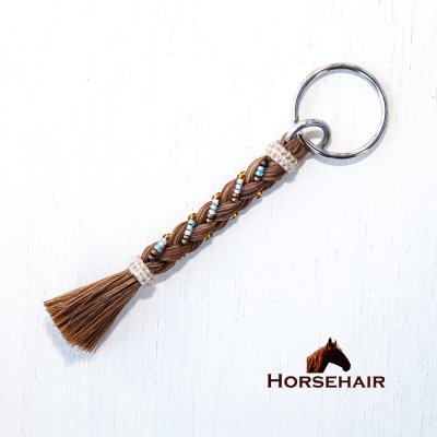 画像1: 馬毛 ホースヘアー ウエスタン ビーズつき キーホルダー キーチェーン ストラップ（ブラウン）11cm〜12cm/Horse Hair  Keychain w/Beads