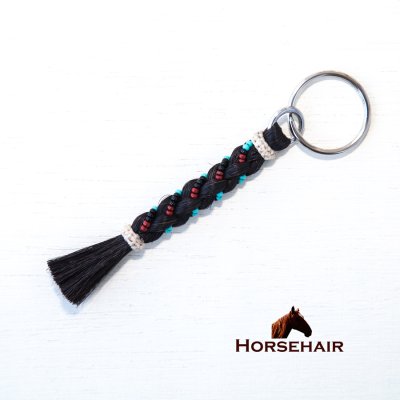 画像1: 馬毛 ホースヘアー ウエスタン ビーズつき キーホルダー キーチェーン ストラップ（ブラック）11cm〜12cm/Horse Hair  Keychain w/Beads