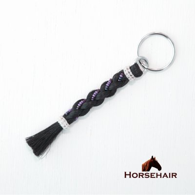 画像1: 馬毛 ホースヘアー ウエスタン ビーズつき キーホルダー キーチェーン ストラップ（ブラック）11cm〜12cm/Horse Hair  Keychain w/Beads