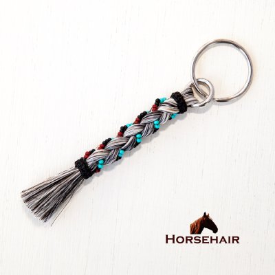 画像1: 馬毛 ホースヘアー ウエスタン ビーズつき キーホルダー キーチェーン ストラップ（グレー）11cm〜12cm/Horse Hair  Keychain w/Beads