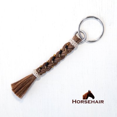 画像1: 馬毛 ホースヘアー ウエスタン ビーズつき キーホルダー キーチェーン ストラップ（ブラウン）11cm〜12cm/Horse Hair  Keychain w/Beads