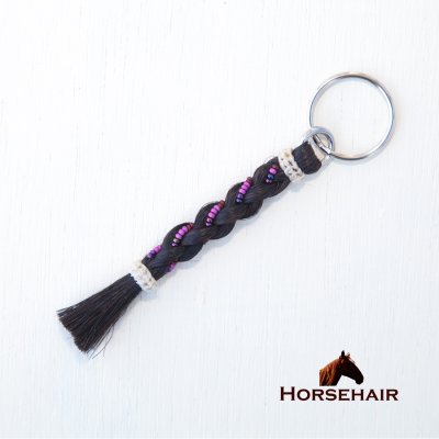 画像1: 馬毛 ホースヘアー ウエスタン ビーズつき キーホルダー キーチェーン ストラップ（ブラック）11cm〜12cm/Horse Hair  Keychain w/Beads